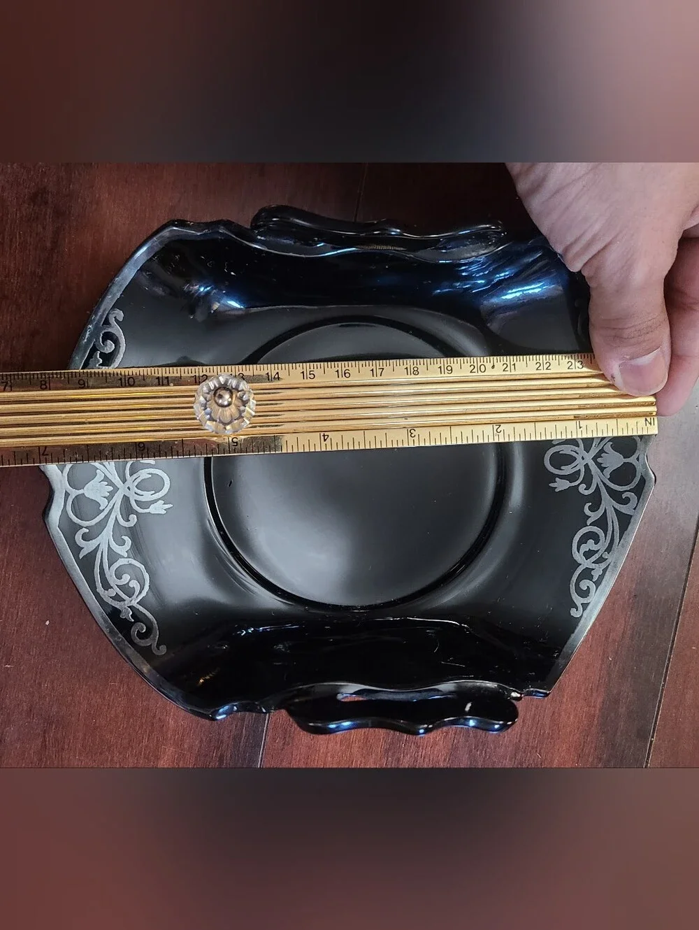 Vtg LE Smith Black Amethyst Glass Bonbon Dish Art Deco Sterling Silver...